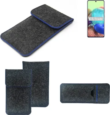 Produktbild von K-S-Trade Handy-Hülle Schutz-Hülle kompatibel mit Oppo A72 5G Filztasche Pouch Tasche Case Sleeve Filzhülle dunkelgrau, blauer Rand