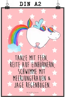 Produktbild von Mr. & Mrs. Panda Bild Einhorn Fliegendes Pferd DIN A2 - Rot Pastell - Geschenk, Spielen, Realität, Unicorn, Glitzer, drucke, Wandbild, Wanddekoration, Regenbogen, Plakat