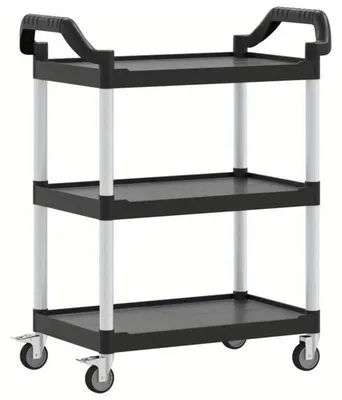 Produktbild von Küchenwagen mit 3 Ebenen – Aluminium und Schwarz – 81x41x92 cm