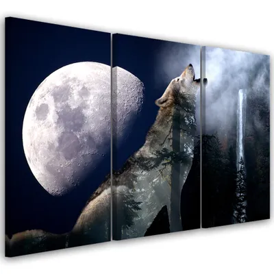 Produktbild von Triptychon auf leinwand tiere - grau 120x80 cm Feeby blau wandbild bereit zum aufhängen