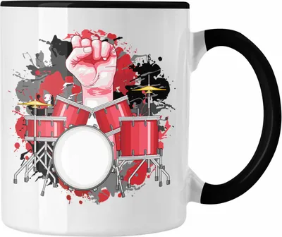 Produktbild von Trendation - Schlagzeug Tasse Geschenk für Schlagzeug-Spieler zum Geburtstag oder Weihnachten (Schwarz)