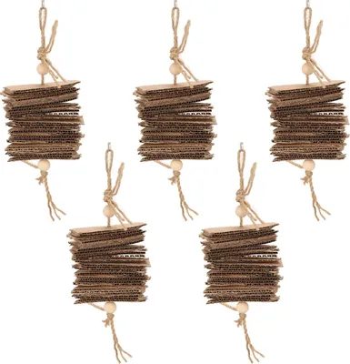Imagen del producto de 5 juguetes para pájaros de cartón, divertidos y naturales, que ofrecen resistencia al mordisqueo, ideales para loros grises africanos, cacatúas pequeñas, en color madera