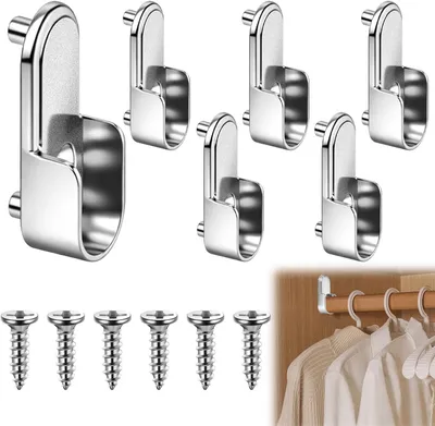 Image de Support pour tringle à vêtements en alliage de zinc, lot de 6, avec vis, pour supports de vêtements