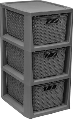 Immagine prodotto di 100% plastica riciclata PP, ecologico, ripiano in design rattan, 29,5 x 24 x 48,7 cm, 3 cestini, ecologico, antracite