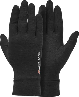 Schwarze Fingerhandschuhe von Montane; Modell "WOMEN"S DART LINER GLOVE"; für Damen; geeignet für Outdoor-Aktivitäten.