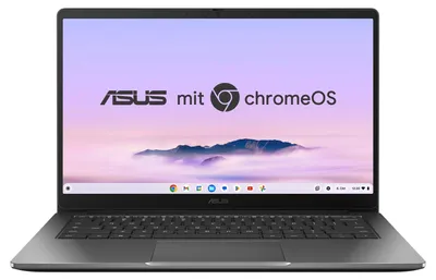 Image de Ordinateur portable Chromebook Plus CX14, modèle CX1405CTA, écran IPS Full HD 14 pouces (16:9), système d'exploitation ChromeOS, clavier QWERTZ, couleur gris ardoise. Processeur Intel Core 3-N355, carte graphique Intel UHD, 8 Go de RAM, 128 Go de stockage