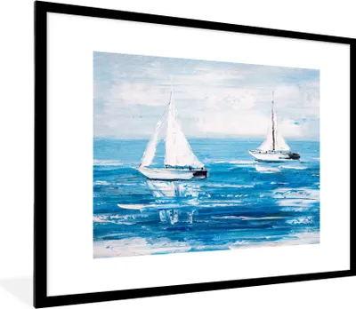 Produktbild von MuchoWow® Gerahmtes Poster Malerei - Ölfarbe - Boot - Wasser 80x60 cm - Poster mit Schwarzem Bilderrahmen Wandposter Rahmen Foto Bilder - Schlafzimmer-Dekorationen - Fotoposter