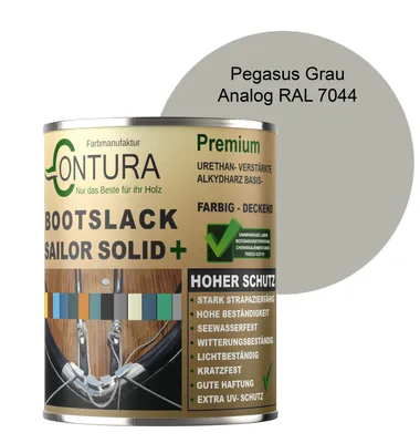 Produktbild von Contura Bootslack 500ml. Farbig Glänzend Yacht- Buntlack Metall Holz GFK Holzlack Schiffslack RAL Boot Farblos -Pegasus Grau RAL 7044 Analog
