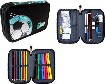 Obrázok produktu pre Dvojkomorové puzdro na ceruzky Neon Football s príslušenstvom