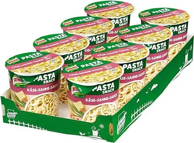 Produktbild von Knorr Snack Becher Spaghetti in Käse-Sahne-Sauce 8 x 71 g