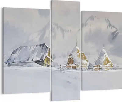 Produktbild von Bild auf Leinwand - Leinwandbild - 3 Teile - Haus Berge Schnee - 95x80cm - Wand Bild - Wanddeko - Wandbilder - Leinwanddruck - Bilder - Wanddekoration - Leinwand bilder - Wandbild - CB95x80-4806