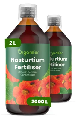 Obrázok produktu pre Kapucínka, tekuté hnojivo 2x1 L – vzorec NPK 2-1-8 – vhodné pre kapucínky – podporuje dlhodobé kvitnutie a zdravý rast listov – organické