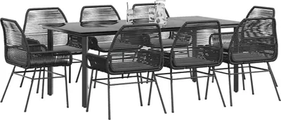 Immagine prodotto di vidaXL set da pranzo da giardino 9 pezzi con cuscini in vetro nero poli rattan