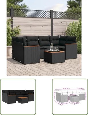 Produktbild von The Living Store 7-tlg. Garten-Sofagarnitur mit Kissen Schwarz Poly Rattan