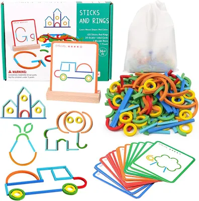 Immagine prodotto di Giocattoli educativi Montessori a partire dai 3 anni - Giocattoli Montessori - Giochi per l'asilo - 120 pezzi e anelli in legno