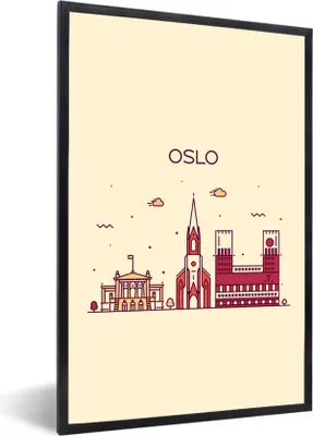 Produktbild von MuchoWow® Gerahmtes Poster Norwegen - Oslo - Skyline 20x30 cm - Poster mit Schwarzem Bilderrahmen Wandposter Rahmen Foto Bilder - Drucken - Bilder Poster im Rahmen