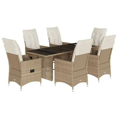 Produktbild von 7-tlg. Garten-Essgruppe mit Kissen Beige Poly Rattan