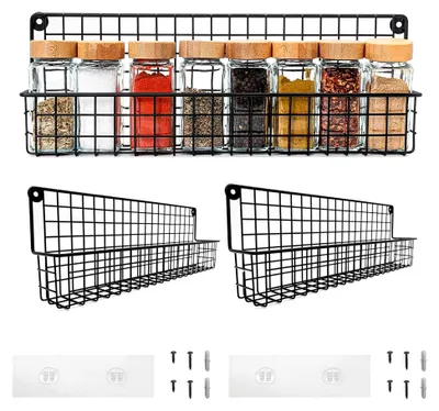 Produktbild von Wandmontiertes Gewürzregal (2er Set) für Küchenschränke, selbstklebende Metallablage, platzsparende Schrankorganisation