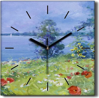 Produktbild von Coloray Hodiny Unikátní 30x30 cm  Tiché hodiny Pro obývací pokoj a kuchyň Nástěnné hodiny Plátno Černé ručičky hodin - Voda přirozené květiny výzdoba