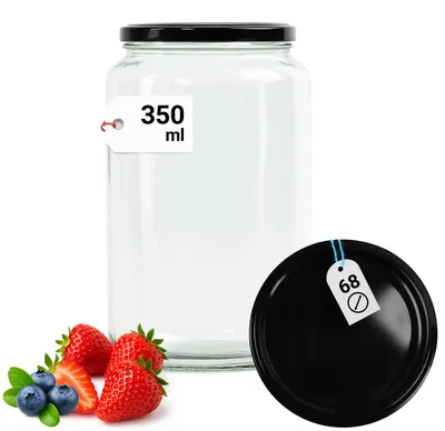 Immagine prodotto di Barattolo in vetro da 350 ml con coperchio in metallo fi68 - Per marmellate, porridge, conserve e conservazione degli alimenti