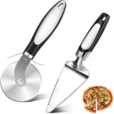 Zdjęcie produktu dla Łopatka i nóż do pizzy ze stali nierdzewnej, 1 sztuka