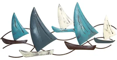 Produktbild von Große Wandskulptur Segelschiffe blau weiß braun - 48,5 cm zum Aufhängen