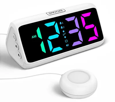 Obrázek produktu pro Budík pro těžké spáče, vibrační funkce, duální alarm, RGB displej