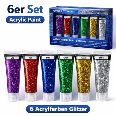 Produktbild von Acrylfarbe 6 Stück Malfarbe Künstlerfarbe Acrylfarben Tuben Farben Bunt Glitzer
