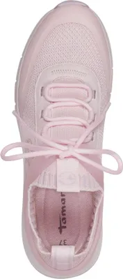 A top-down view of a pink sneaker.