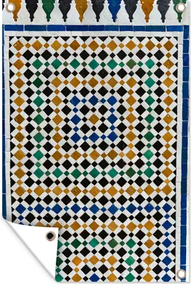 Produktbild von MuchoWow® 80x120 cm Outdoor-Poster Gartendeko Sichtschutz Garten Poster für den Garten  Ein marokkanisches Mosaik, das wie eine Art Labyrinth aussieht