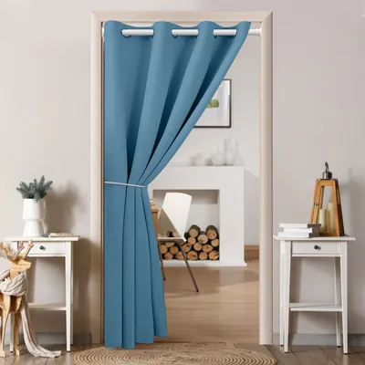 Produktbild von Türvorhang mit Ösen,Raumverdunkelung Thermisch isolierter Vorhang Drapierung für Türen und Fenster für Fenster und Tür,thermoisolierend, Haus und Dekoration,132x203cm,Blau