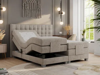 A bedroom scene featuring an adjustable bed.