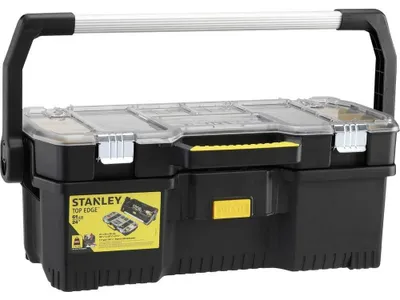 Produktbild von STANLEY Tools Werkzeugtrage 2-in-1 Set (67 x 32 x 25 cm, mit Organizeraufsatz, beide Einheiten getrennt verwendbar, robuste Metallschließen, stabiles Structural Foam Desgin) 1-97-514