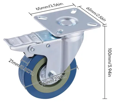 Produktbild von Möbelrollen 75 mm - Schwerlast Lenkrollen - 360° drehbar - Mit Feststeller - Geräuscharme Gummiräder - Für Transportwagen und Möbel - 4er Set