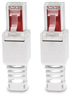 Produktbild von Netzwerkstecker Cat 6 RJ45 Stecker 2x Steckverbinder werkzeuglos Zugentlastung