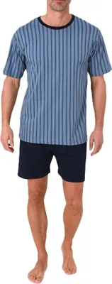 Produktbild von Normann Herren Schlafanzug kurzarm Shorty Pyjama in zeitloser Minimal Print Optik ; blau , 50