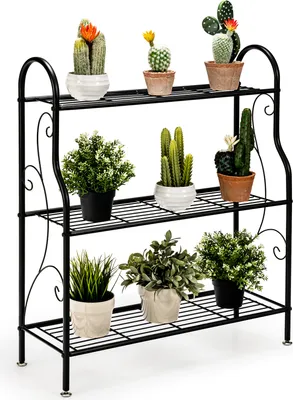 Immagine prodotto di COSTWAY Scala per fiori in metallo a 3 livelli, scaffale per fiori fino a 35 kg Scala per piante 72x25x85 cm