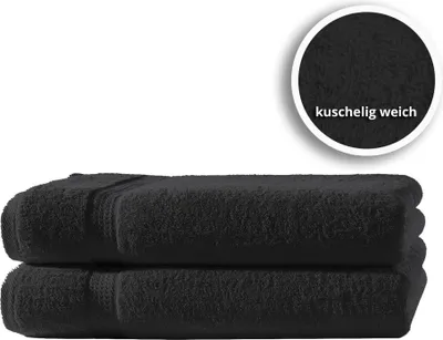 Produktbild von 2er Set Gästetücher Handtücher Duschtücher Badetücher Frottee 100% Baumwolle, Farbe:Schwarz, Größe:Handtücher 50x100 cm