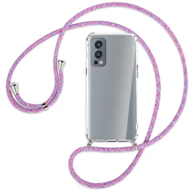 Produktbild von Handykette Backcover-Schutzhülle mit Band (Metall silberfarben) für OnePlus Nord 2 5G - lila/rosa/blau