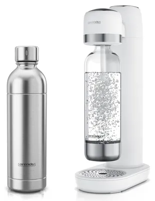 Productafbeelding van Arendo bruiswaterapparaat set met 1 roestvrijstalen fles (1 liter) en 1 PET-fles, met fijn instelbare bruissterkte, geschikt voor CO2-cilinders van 60 liter van gangbare merken, bruiswatermachine, 3-delig, wit