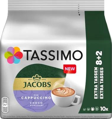 Produktbild von Tassimo Jacobs Cappuccino Choco, Kaffee, Milchkaffee, Schoko Geschmack, Kapseln, 50 T-Discs