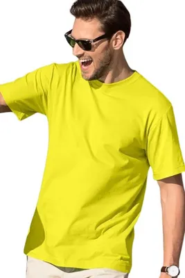 Zdjęcie produktu dla T-shirt męski na lato, 100% bawełna, bez nadruku, jednolity kolor, 145 g/m2, kolor cytrynowo żółty, rozmiar M