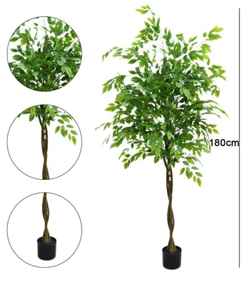 Obrázek produktu pro Umělá fíkusová rostlina – pokojová rostlina v květináči – výška 180 cm – realistické plastové listy – pro použití v interiéru – dekorativní strom do obývacího pokoje