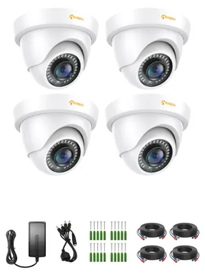 Produktbild von Anlapus 4X 1080P Außen Dome Video Überwachungskamera Set mit Netzteil und Videokabel, 1080P TVI Videoausgang, 24M Infrarot Nachtsicht, Wasserdicht