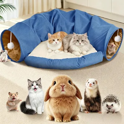 Immagine prodotto di Omgoods - Tunnel pieghevole per gatti, 2-in-1, colore blu