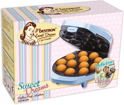 Immagine prodotto di Cialdiera Bestron per cake pops dal design retrò, creatore di cake pops incl. maggiordomo per cake pops, forchetta e 12 bastoncini per cake pops, con rivestimento antiaderente, 700 W, colore: blu
