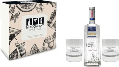 Produktbild von Martin Miller s Gin Geschenkset Martin Miller Original Gin 0,7L (40% Vol) + 2x Martin Miller Glas Tumbler - [Enthält Sulfite]
