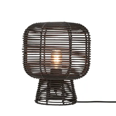 Produktbild von GOOD&MOJO - Tischleuchte Tanami - Rattan Schwarz - Ø27cm Tischlampe - Nachttischlampe, Wohnzimmer, Schlafzimmer