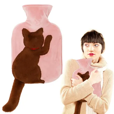 Produktbild von Wärmflasche mit Bezug Katze 1 L Handwärmer für Kinder Frauen Männer Schmerzlinderung Braune Katze