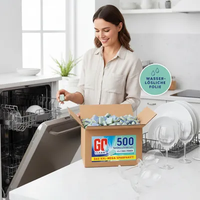 Produktbild von 10 kg ca. 500 Stück GO clean! 12-in-1 Max-Power 20g Spülmaschinentabs in wasserlöslicher Folie